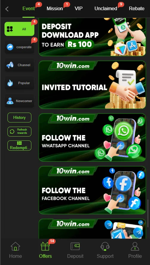 10win Game Bonuses and Events